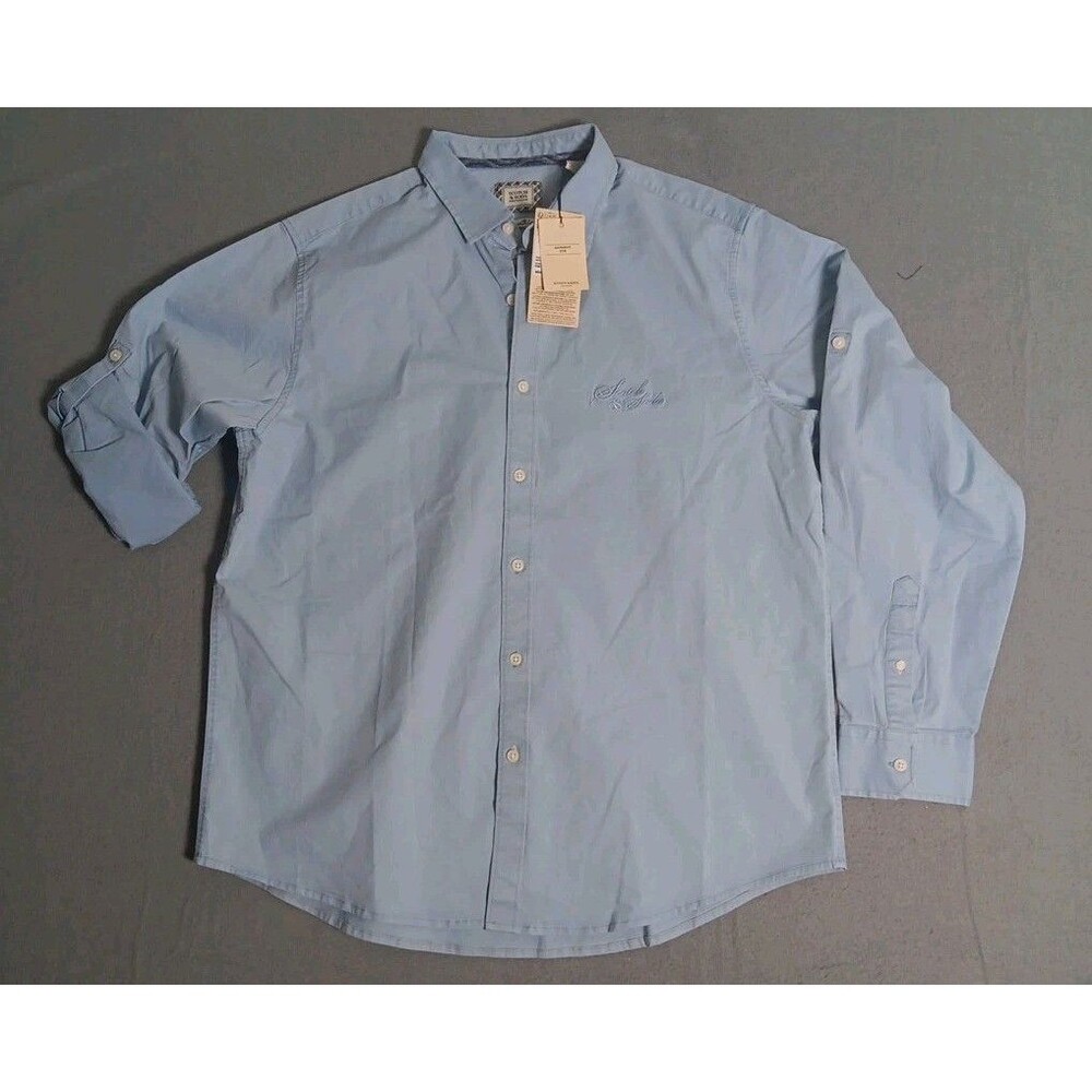 SCOTCH &SODA AMSTERDAM PIGMENT WASH ROLL SLEEVE SHIRT DENIM BLUE  LARGE MEN- NWT